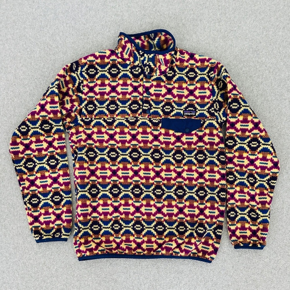 Patagonia Synchilla Snap-T Fleece Small Blue Aberdeen Butterfly Aztec Tribal